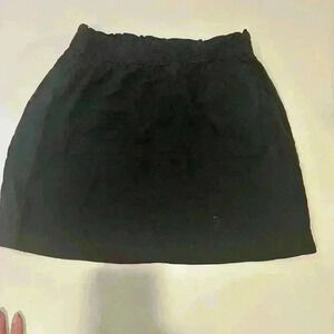 Loft Linen Blend Elastic Waist Black Skirt with Side Pockets Size XS